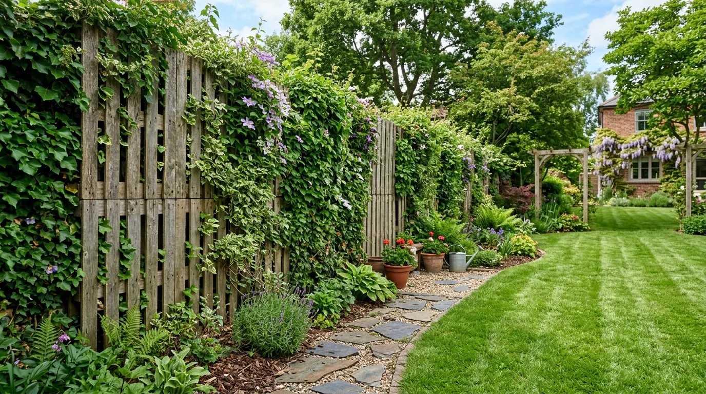 Vertical Pallet Fence With Climbing Vines